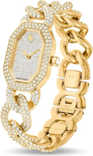 Swarovski Dextera 5668854 Montre à chaîne fabriquée en Suisse avec bracelet en cristal Doré, Doré