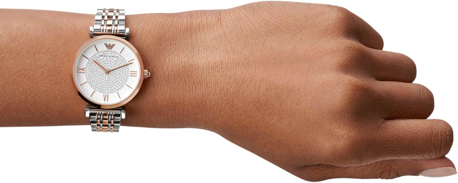 Montre pour Femmes, 32mm Mouvement à Deux Aiguilles Quartz avec Bracelet en Acier Inoxydable Bicolore Doré Rose et Argenté