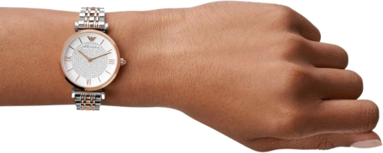 Montre pour Femmes, 32mm Mouvement à Deux Aiguilles Quartz avec Bracelet en Acier Inoxydable Bicolore Doré Rose et Argenté