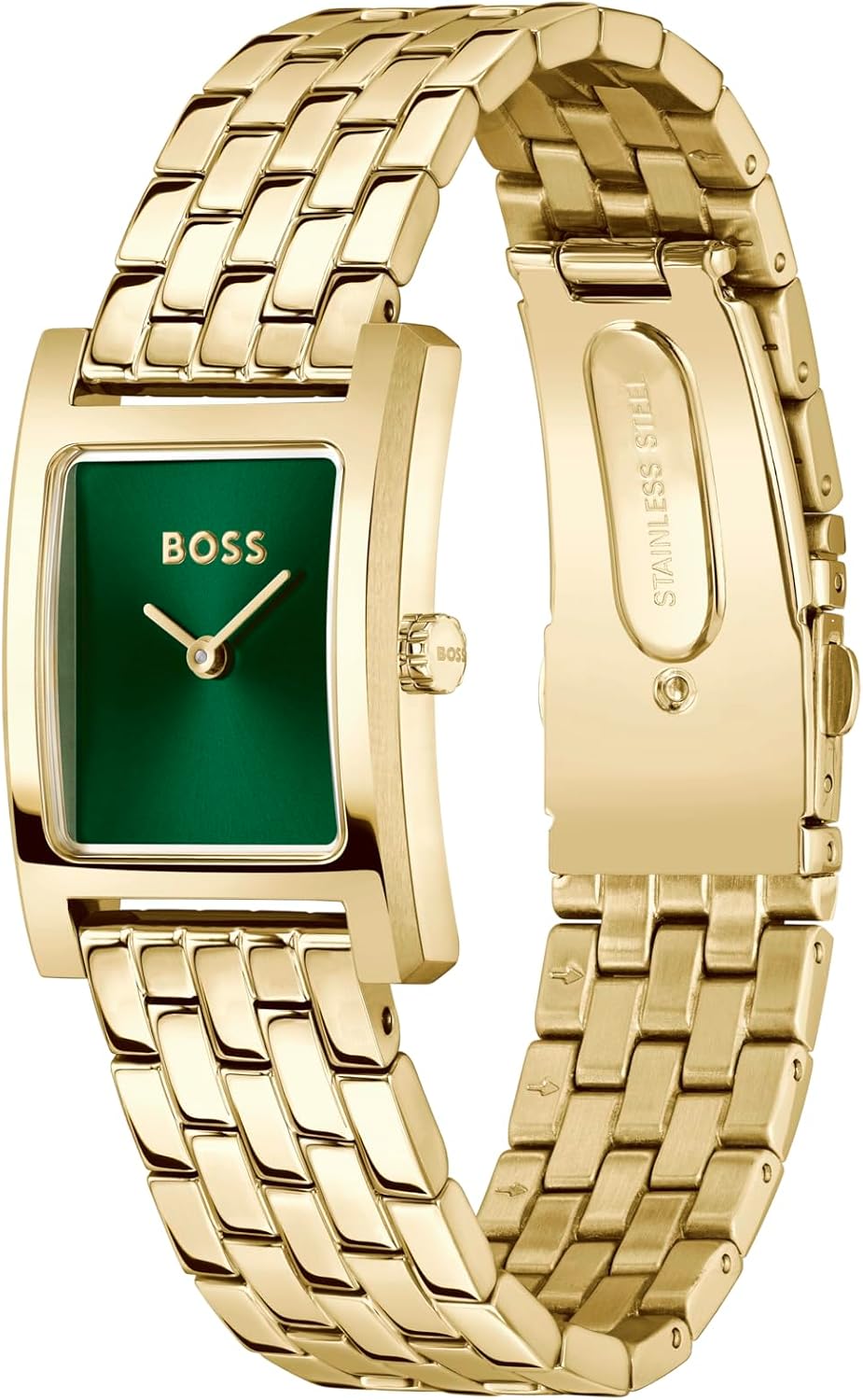 Montre À Mouvement Quartz Deux Aiguilles pour Femme Collection Lucy avec Bracelet en Acier Inoxydable ou Cuir, et Boîtier Rectangulaire Gold Stainless Steel