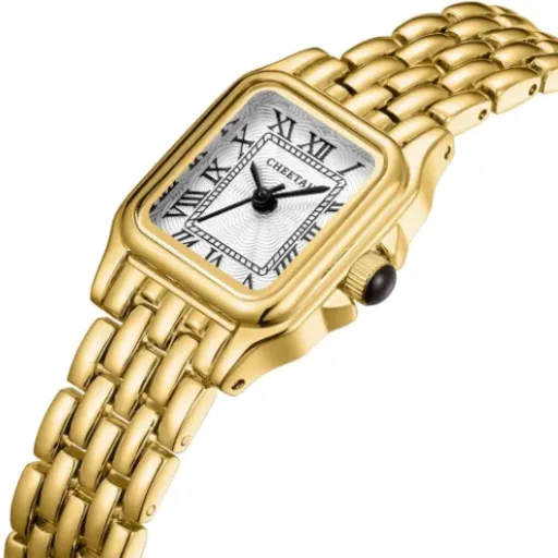 Avis CHEETAH Montre Femme Rectangulaire Or Blanc : le look joaillerie luxe à petit prix