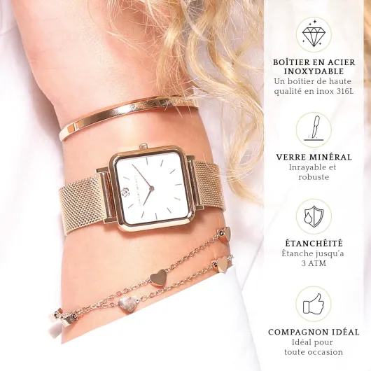 L'AMORE MILANO - Montre Femme Cadeau Noel, Montre-Bracelet et Son Coffret Contenant de Rose eternelle - Idee Cadeau Femme - Cadeau Femme Disponible en doré, argenté, et Rose métallisé Rose Blanche