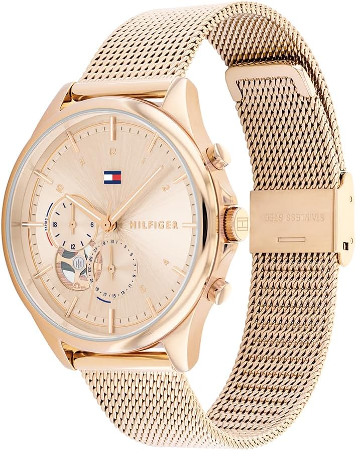 Tommy Hilfiger Montre Analogique Multifunction à Quartz pour Femme avec Bracelet en Acier Inoxydable Rose Gold