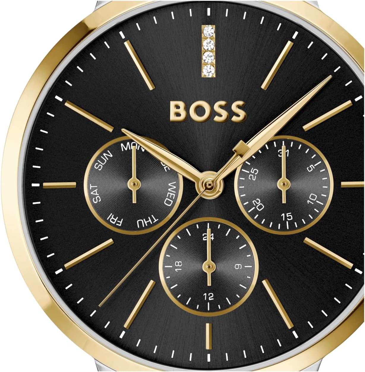BOSS Montre Analogique Multifunction à Quartz pour Femme Collection Symphony avec Bracelet en Acier Inoxydable ou en Cuir Black Metal
