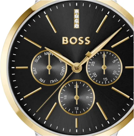 BOSS Montre Analogique Multifunction à Quartz pour Femme Collection Symphony avec Bracelet en Acier Inoxydable ou en Cuir Black Metal