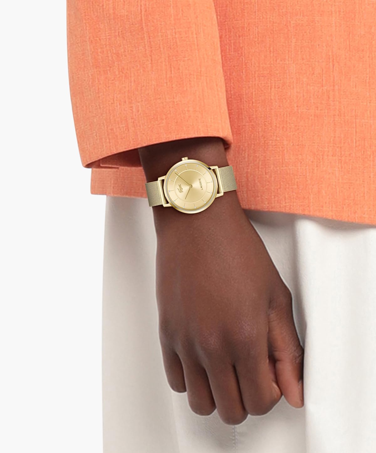 Lacoste Montre Analogique à Quartz pour Femme Collection Crocorigin avec Bracelet en Acier Inoxydable Mesh Gold