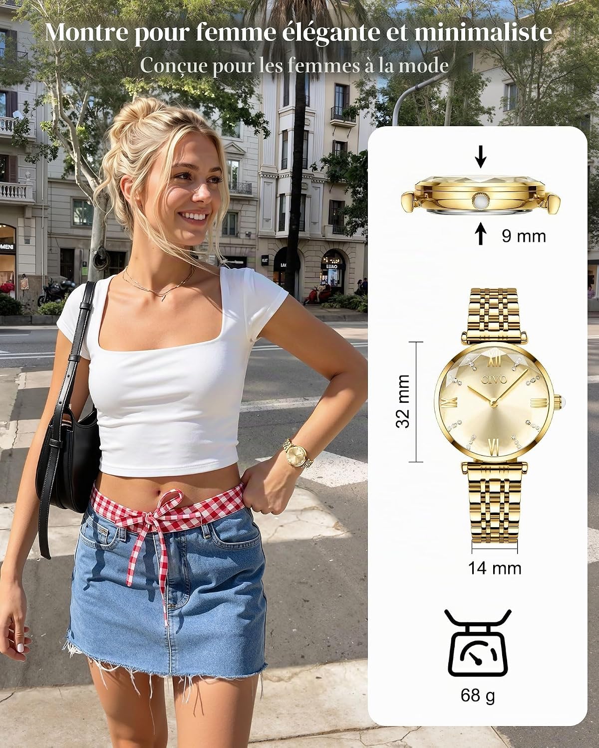 Montre Femme Acier Inoxydable Bracelets de Etanche Luxe Analogique Quartz Mode Décontractée Cadeaux A-3 Or