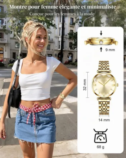 Montre Femme Acier Inoxydable Bracelets de Etanche Luxe Analogique Quartz Mode Décontractée Cadeaux A-3 Or