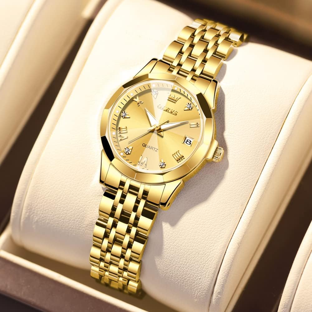 OLEVS Montre Femme Diamant Montre avec Petit Visage Or Argent Bracelet en Acier Inoxydable Étanche Date Montre Doré