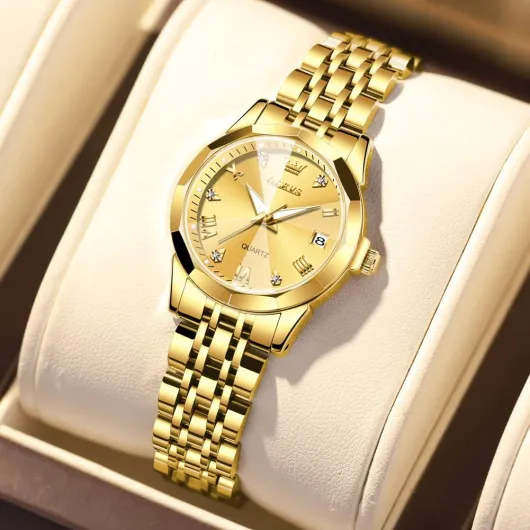 OLEVS Montre Femme Diamant Montre avec Petit Visage Or Argent Bracelet en Acier Inoxydable Étanche Date Montre Doré