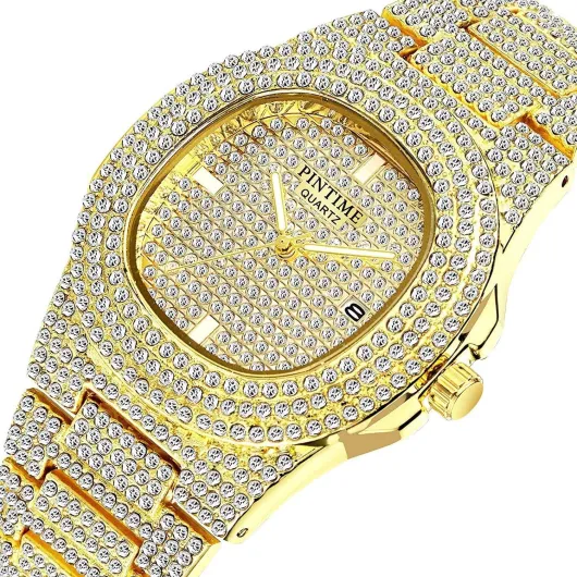 Montre de luxe unisexe en cristal et diamant - Montre à quartz pour homme et femme - Couleur or rose - Montre bracelet en acier inoxydable Or Y