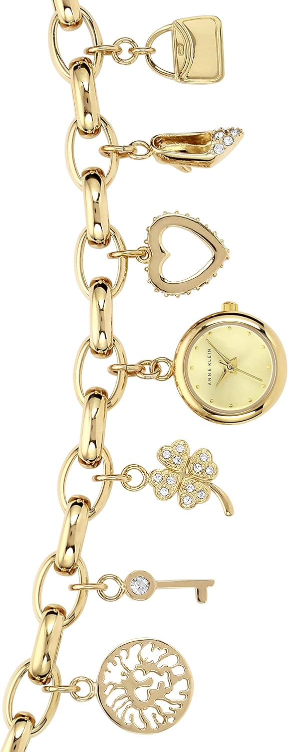 Montre-bracelet à breloques en or, ornée de cristaux premium pour femmes, 10/7604CHRM