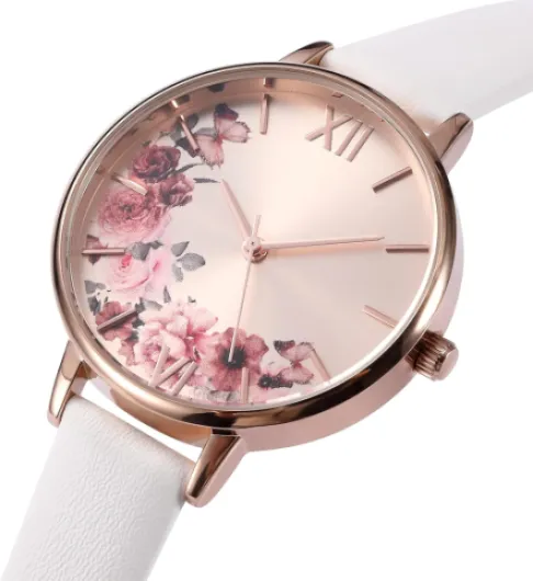 Montres Femmes Bracelet en Cuir Montres à Quartz de Luxe étanche Mode Montre-Bracelet créative pour Femmes Filles Dames A Aor Rose-blanc