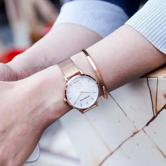 Mode Minimaliste Femme Montres Quartz Japonais Cuir Véritable Montre-Bracelet Rosegold