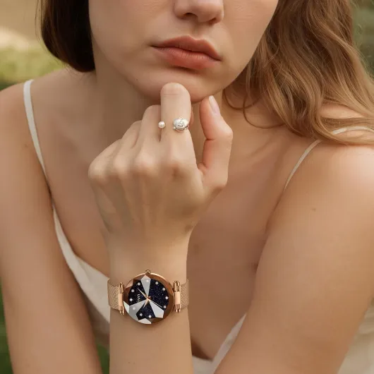 Montre Femme Bracelet Acier Inoxydable Montre Quartz pour Femme pour Travail Cérémonie D-1 Or Rose