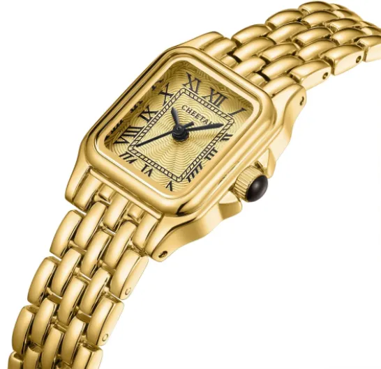 Montres pour Femmes à Quartz Analogique avec Bracelet Vintage, Boîtier Rectangulaire, Cadran Romain, Montre-Bracelet Numérique étanche Acier Inoxydable Petit Cadran pour Femmes et Filles Or Or